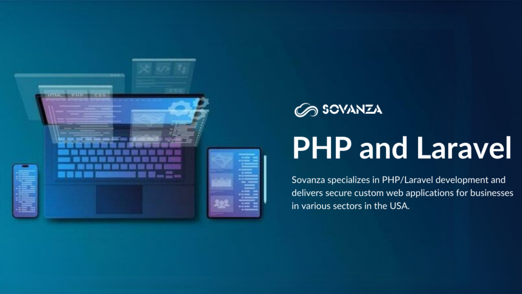 A graphical representation of PHP/Laravel, highlighting Laravel as a modern PHP framework for building secure, scalable, and efficient web applications.