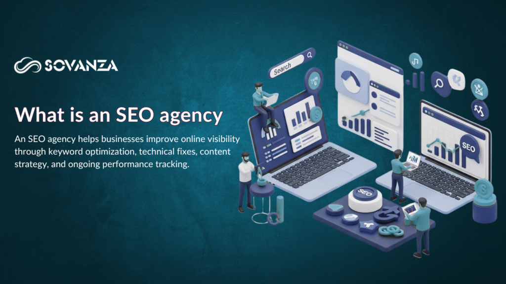 Digital marketing team discussing strategies at a conference table | what is an seo agency